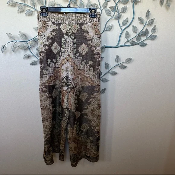 ZARA Metallic knit jacquard wide leg crop pants Small NWT - Picture 2 of 8